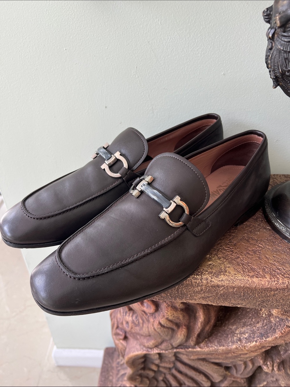 Salvatore Ferragamo Dark Brown Leather Bit Slip-On Loafers - Picture 3 of 9